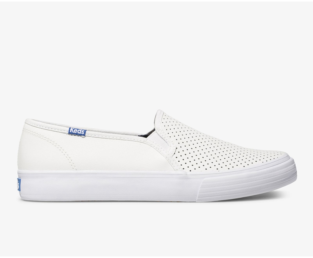 Keds Slip Ons Damen Weiß - Double Decker Perf Leder - ITQ-205419